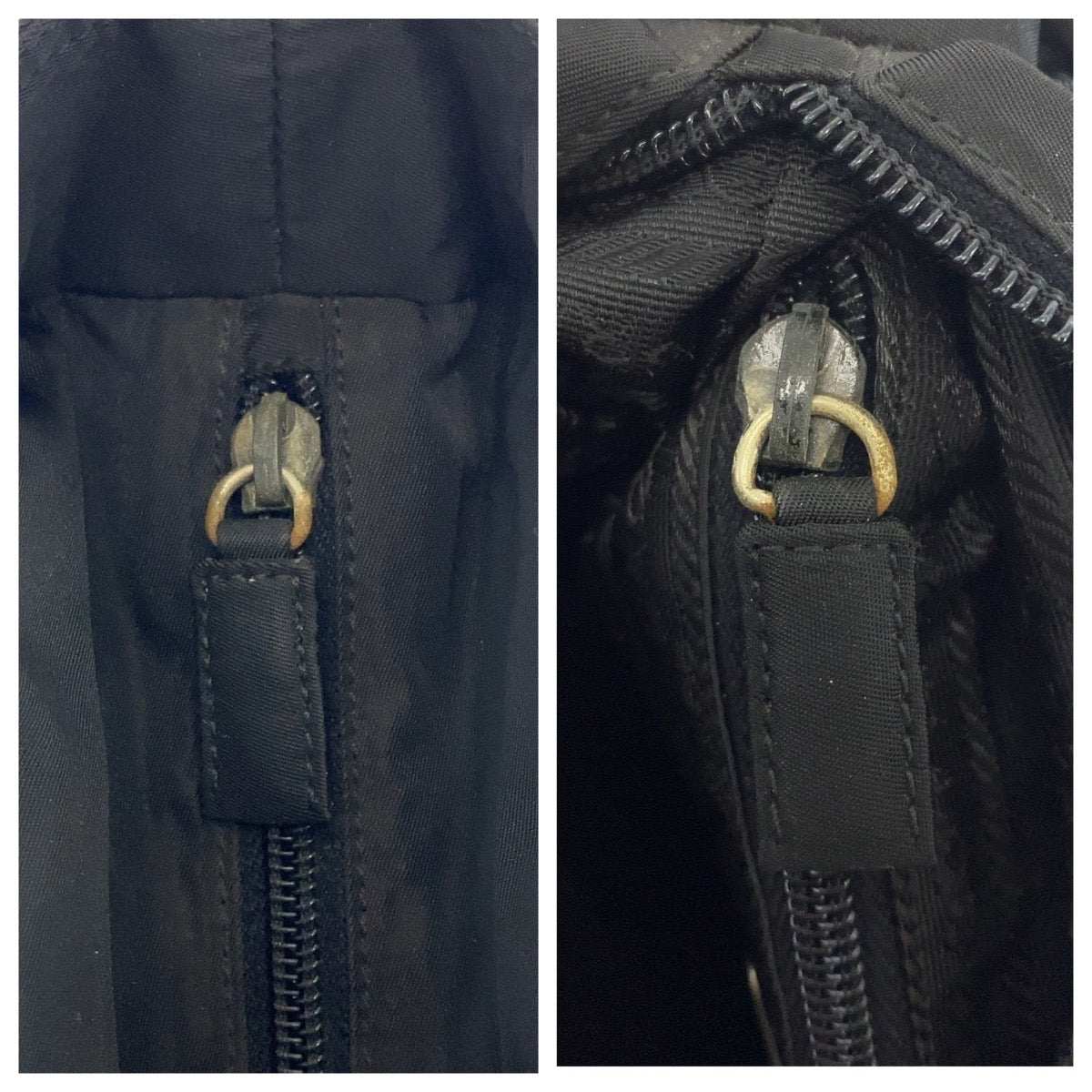 PRADA Shoulder Bag Nylon Black SilverMetal Shoulder Bag Tote Bag Test Triangle With logo Women Used Authentic