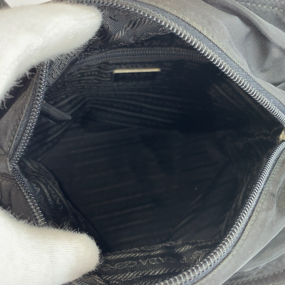 PRADA Shoulder Bag Nylon Black SilverMetal Shoulder Bag Tote Bag Test Triangle With logo Women Used Authentic