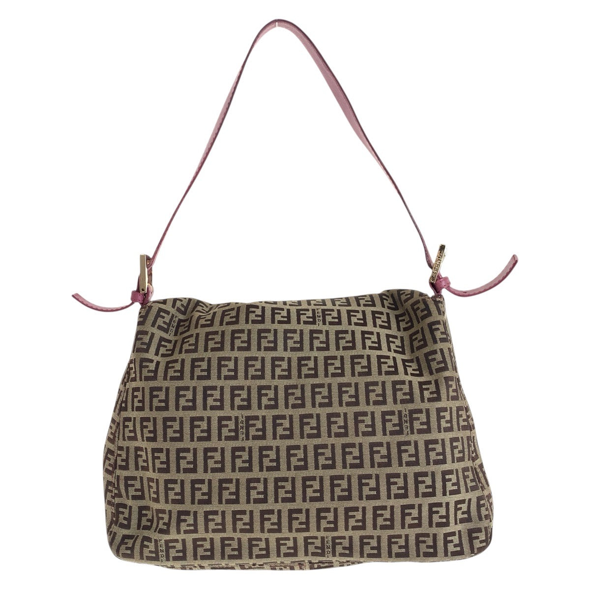 FENDI Shoulder Bag Canvas, Leather Brown Pink Gold Metal Shoulder Bag Zucchino Mamma Bucket Women Used Authentic