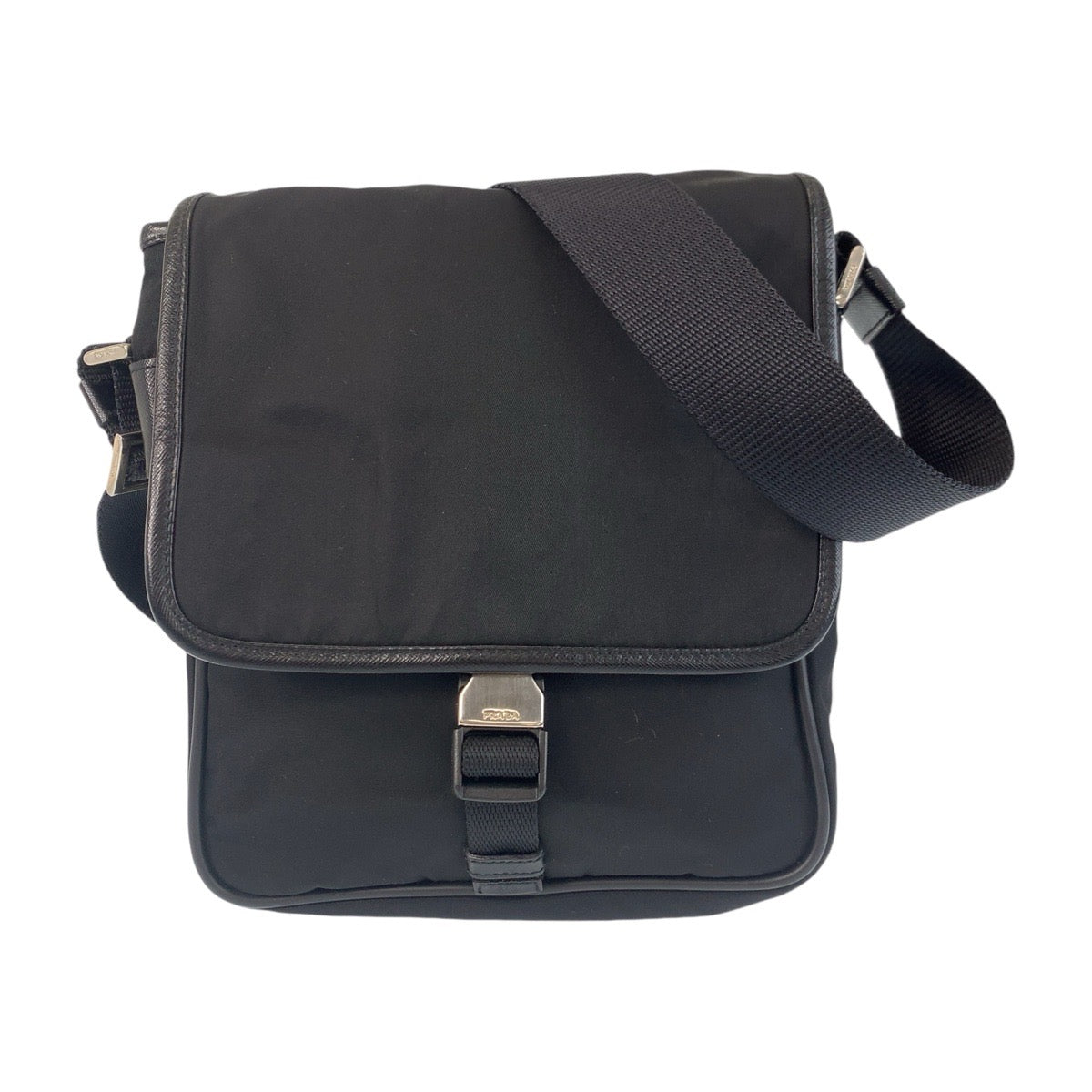 PRADA Shoulder Bag Nylon Black SilverMetal Crossbody Shoulder Bag Messenger Bag Test Triangle With logo Women Used Authentic