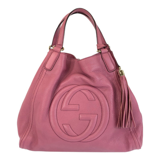 GUCCI Tote Bag 282309 leather Pink Gold Metal Tote Bag Shoulder Bag Soho Interlocking Women Used Authentic