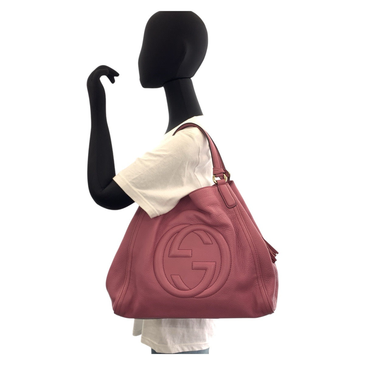 GUCCI Tote Bag 282309 leather Pink Gold Metal Tote Bag Shoulder Bag Soho Interlocking Women Used Authentic