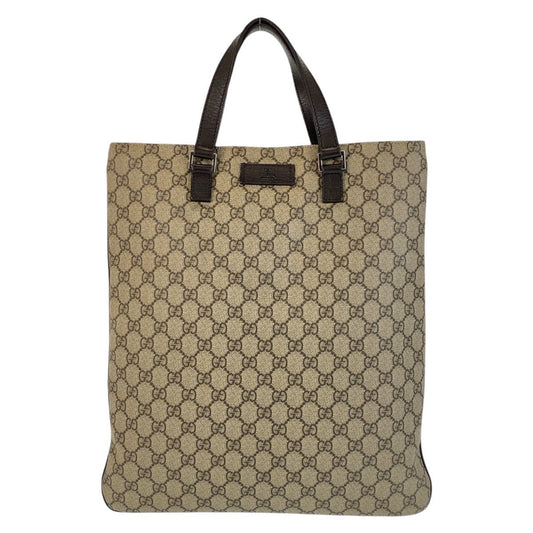 GUCCI Tote Bag 131258 GG Supreme canvas, leather Beige brown Tote Bag Women Used Authentic