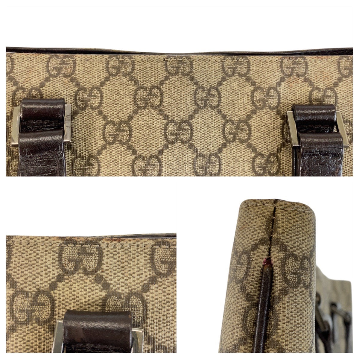GUCCI Tote Bag 131258 GG Supreme canvas, leather Beige brown Tote Bag Women Used Authentic