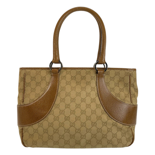GUCCI Tote Bag 113011 GG canvas, leather Beige brown Tote Bag Shoulder Bag Women Used Authentic