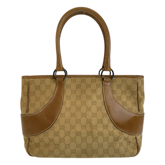 GUCCI Tote Bag 113011 GG canvas, leather Beige brown Tote Bag Shoulder Bag Women Used Authentic