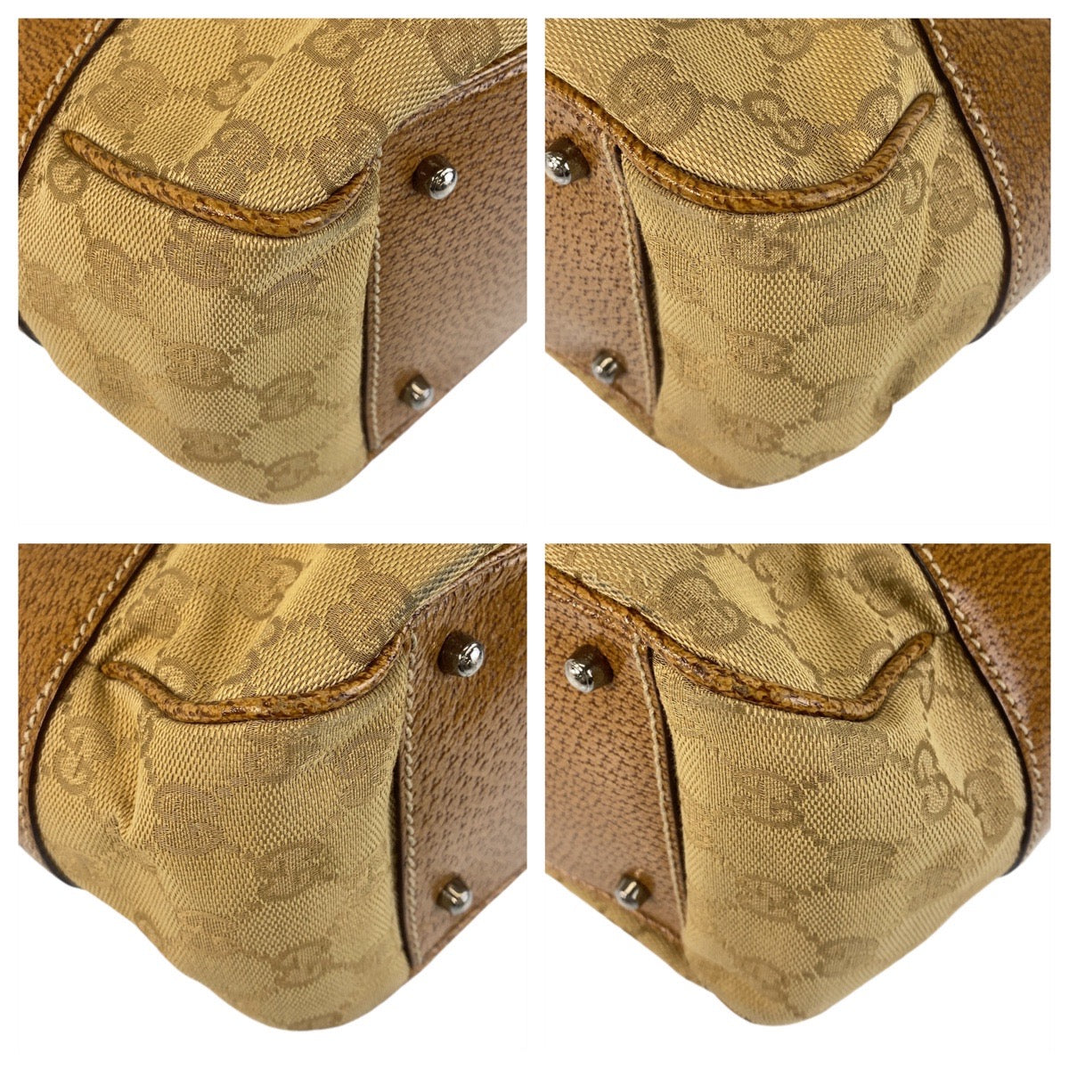 GUCCI Tote Bag 113011 GG canvas, leather Beige brown Tote Bag Shoulder Bag Women Used Authentic
