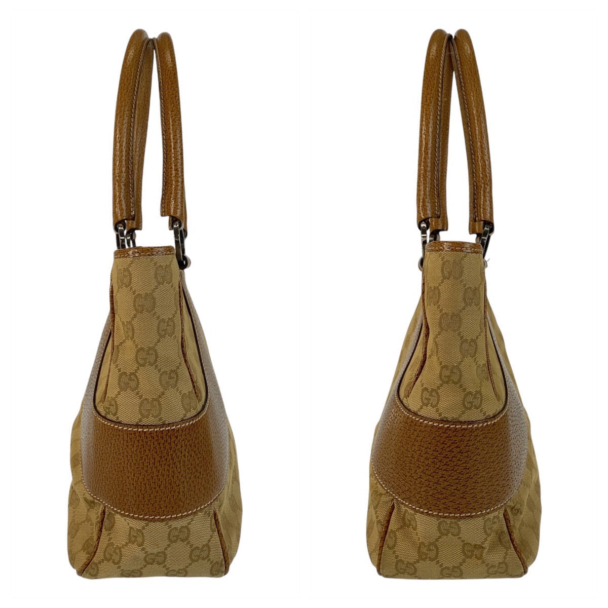 GUCCI Tote Bag 113011 GG canvas, leather Beige brown Tote Bag Shoulder Bag Women Used Authentic
