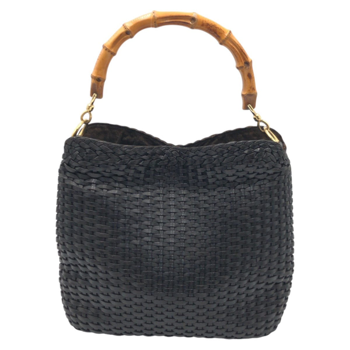 GUCCI Handbag 001 0166 leather Black black Handbag Shoulder Bag Bamboo Women Used Authentic