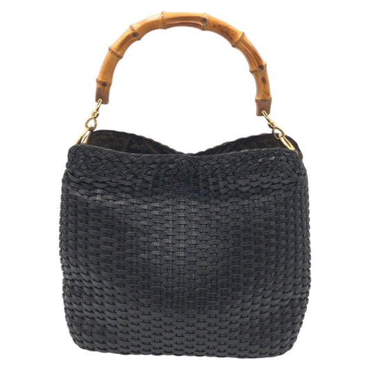 GUCCI Handbag 001 0166 leather Black black Handbag Shoulder Bag Bamboo Women Used Authentic