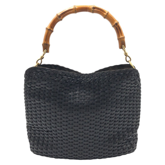 GUCCI Handbag 001 0166 leather Black black Handbag Shoulder Bag Bamboo Women Used Authentic
