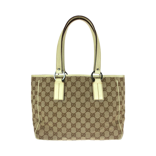 GUCCI Tote Bag 113019 GG canvas Brown Beige SilverMetal Tote Bag Shoulder Bag Women Used Authentic