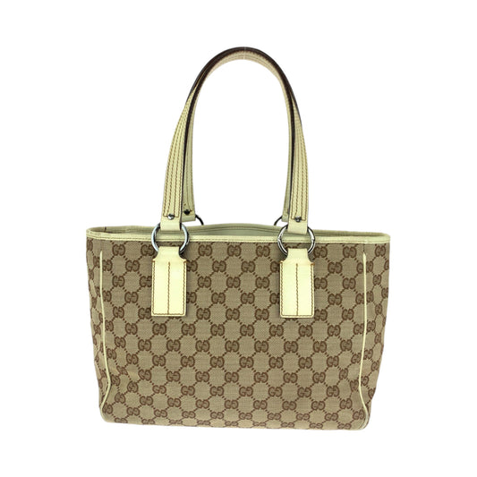 GUCCI Tote Bag 113019 GG canvas Brown Beige SilverMetal Tote Bag Shoulder Bag Women Used Authentic