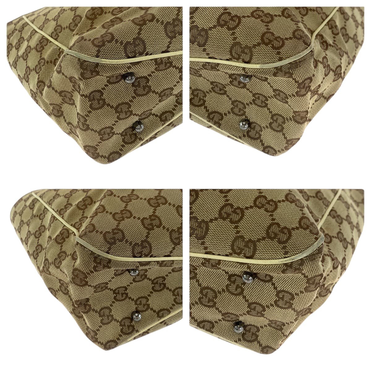 GUCCI Tote Bag 113019 GG canvas Brown Beige SilverMetal Tote Bag Shoulder Bag Women Used Authentic