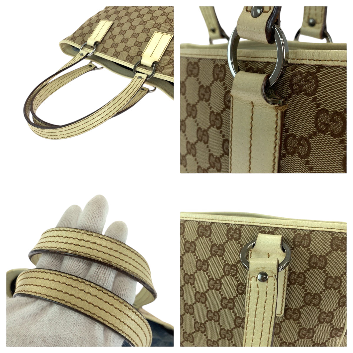 GUCCI Tote Bag 113019 GG canvas Brown Beige SilverMetal Tote Bag Shoulder Bag Women Used Authentic