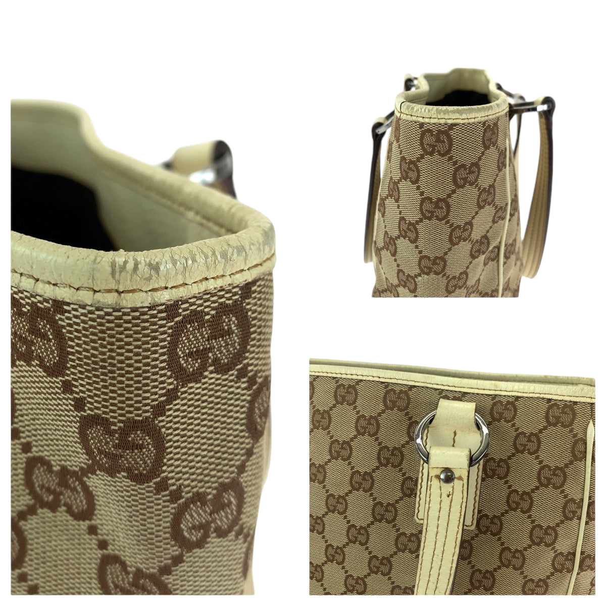GUCCI Tote Bag 113019 GG canvas Brown Beige SilverMetal Tote Bag Shoulder Bag Women Used Authentic