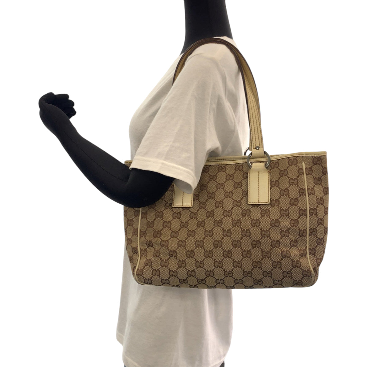 GUCCI Tote Bag 113019 GG canvas Brown Beige SilverMetal Tote Bag Shoulder Bag Women Used Authentic