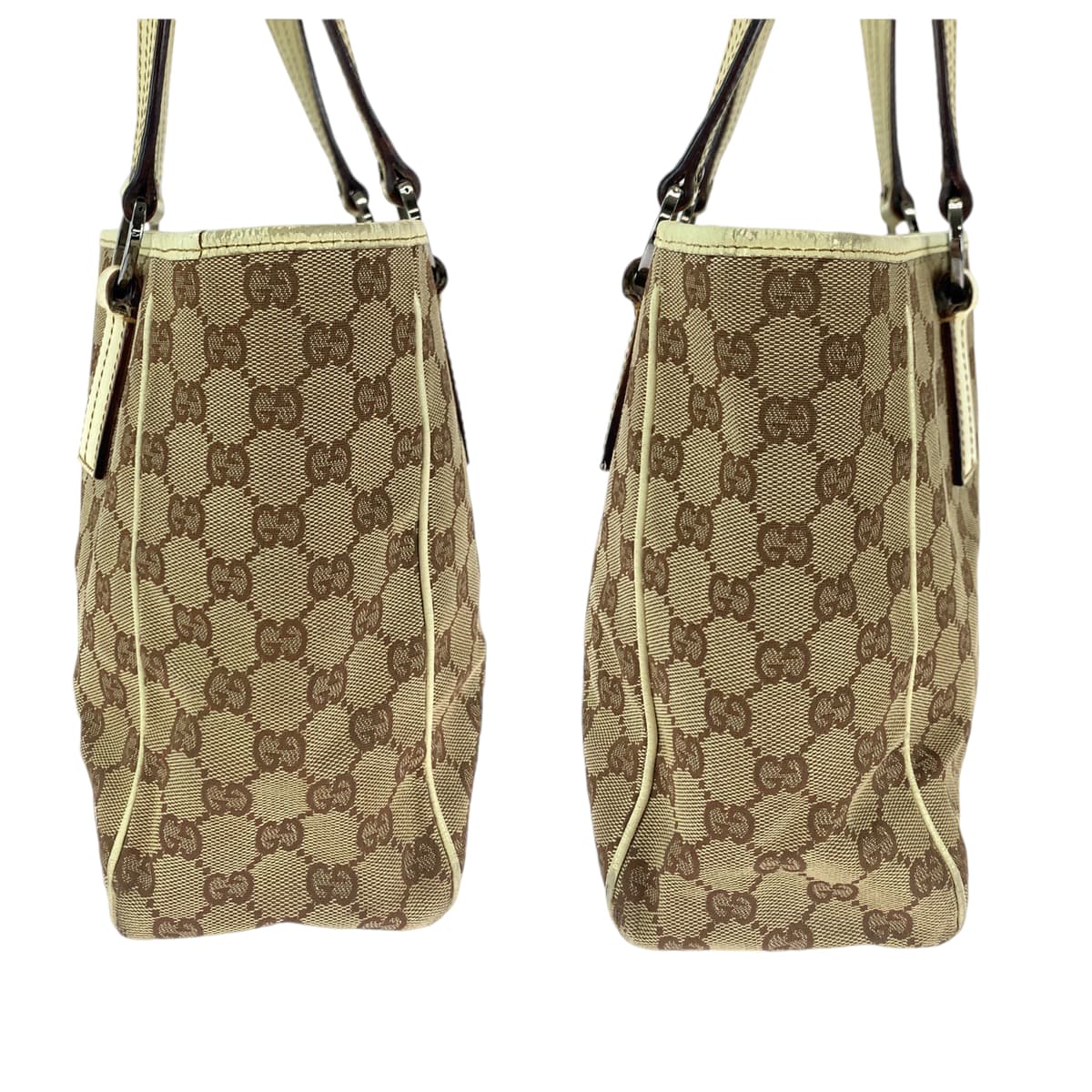 GUCCI Tote Bag 113019 GG canvas Brown Beige SilverMetal Tote Bag Shoulder Bag Women Used Authentic