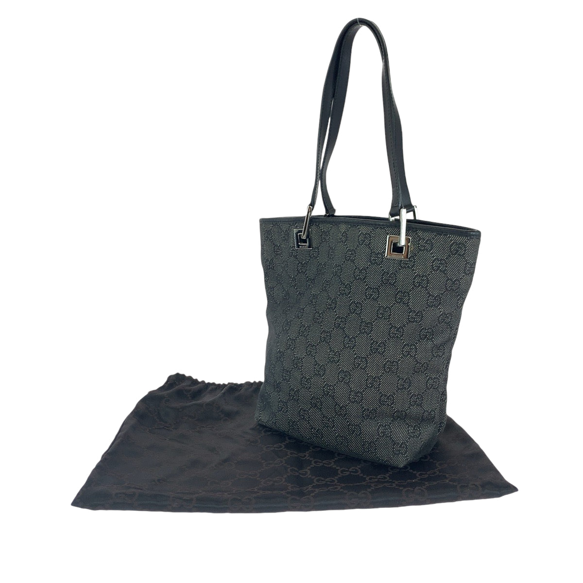 GUCCI Tote Bag 31244 GG canvas Black SilverMetal Tote Bag handbag Women Used Authentic