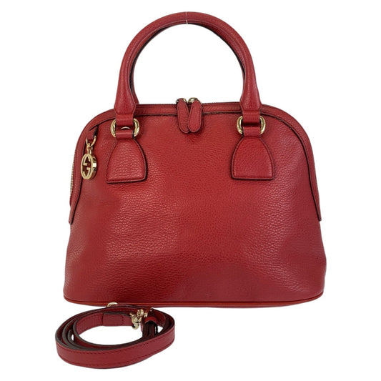 GUCCI Handbag 449662 leather Red Gold Metal Handbag Shoulder Bag 2way Interlocking Women Used Authentic