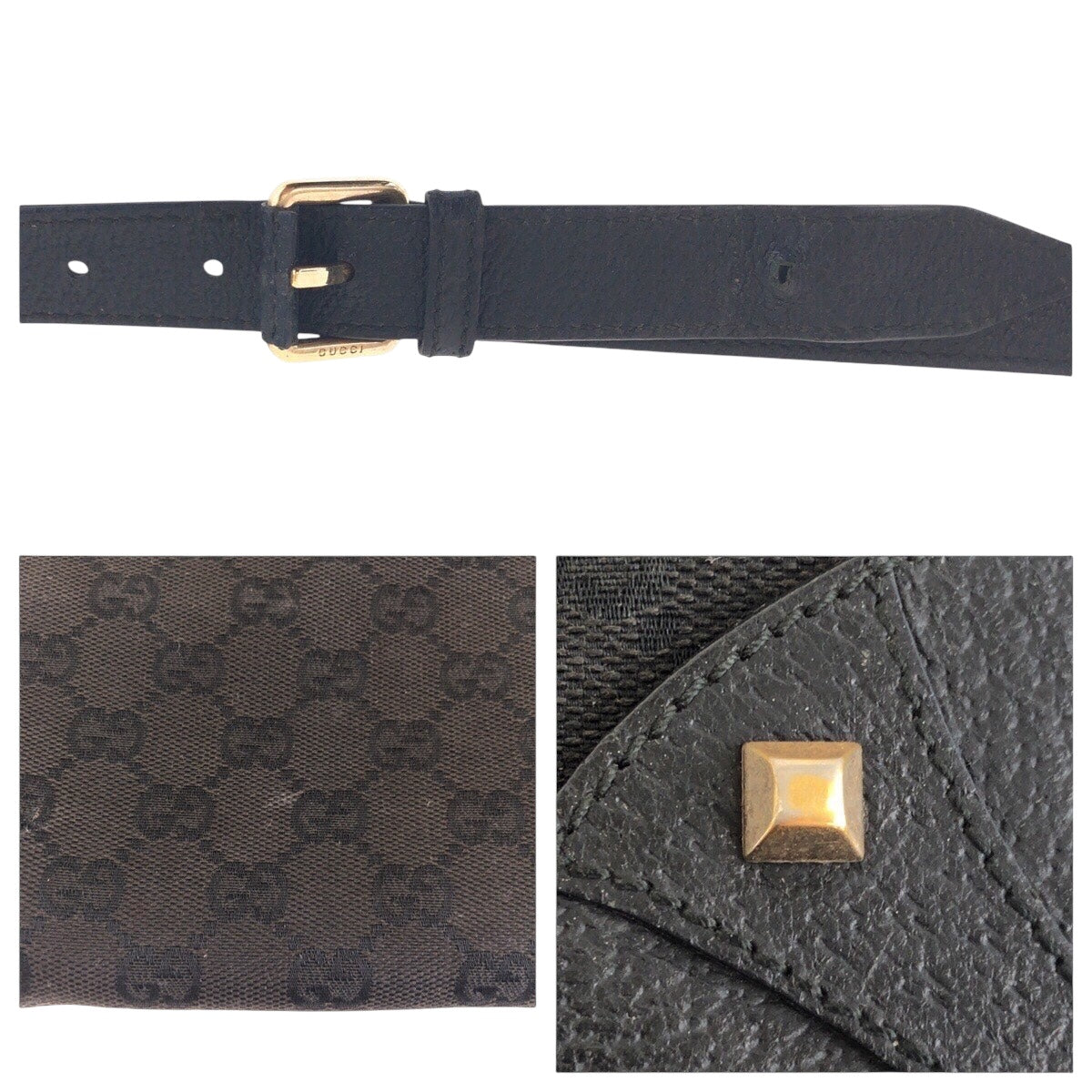 GUCCI Shoulder Bag 120893 GG canvas, leather Black GoldMetal Crossbody Shoulder Bag with studs Women Used Authentic