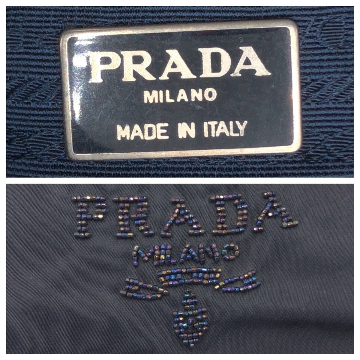 PRADA Handbag Nylon Navy Test Beads logo Women Used Authentic
