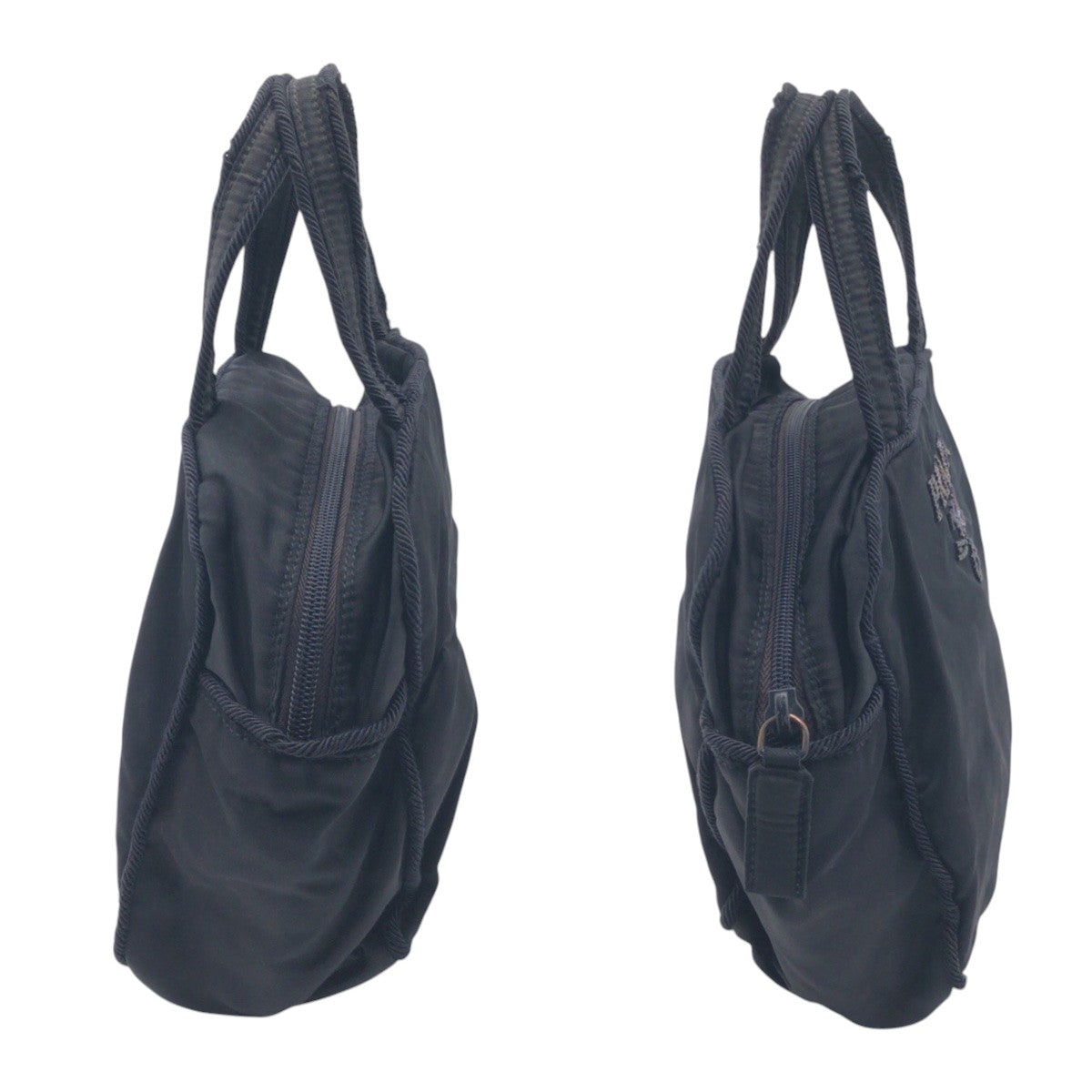 PRADA Handbag Nylon Navy Test Beads logo Women Used Authentic
