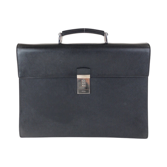 PRADA Business bag leather Black SilverMetal Business bag briefcase Safiano mens Used Authentic