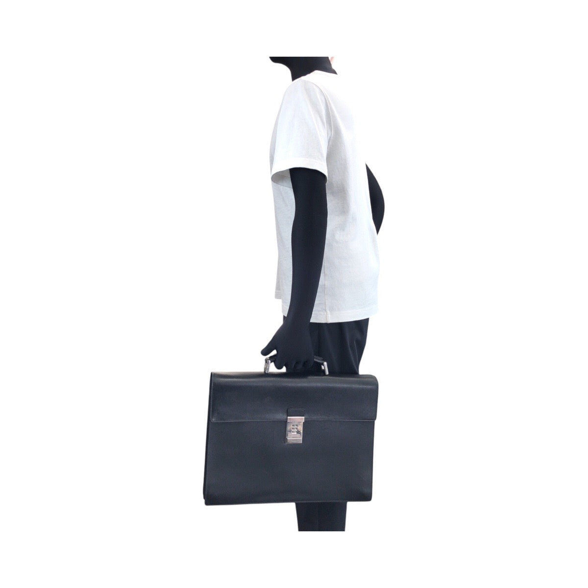 PRADA Business bag leather Black SilverMetal Business bag briefcase Safiano mens Used Authentic