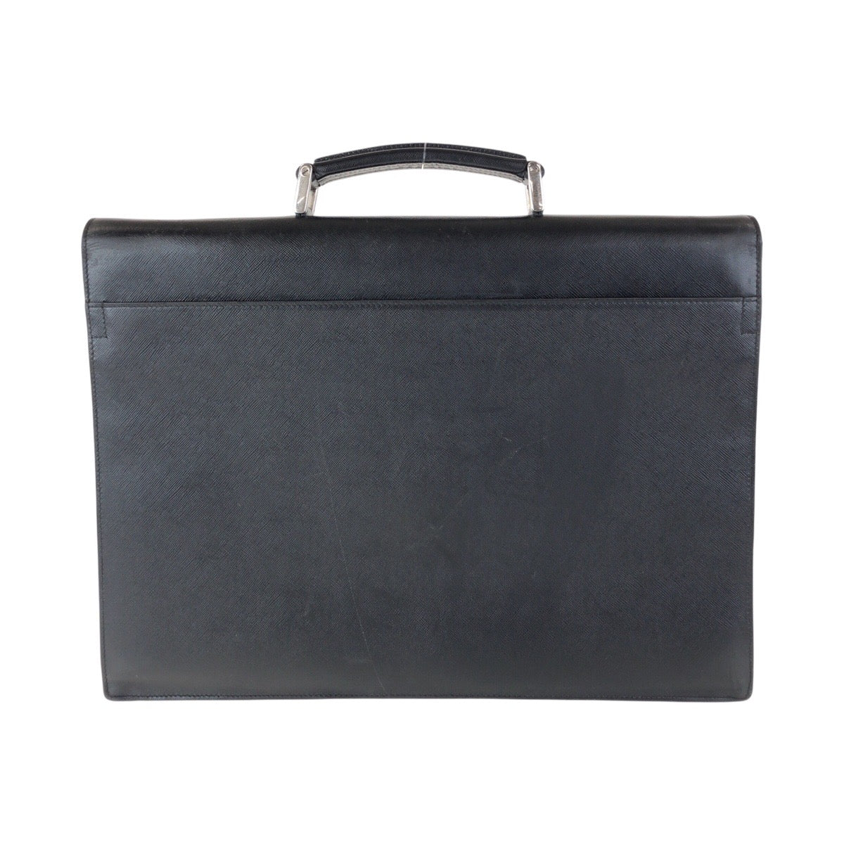 PRADA Business bag leather Black SilverMetal Business bag briefcase Safiano mens Used Authentic