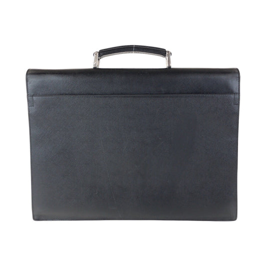 PRADA Business bag leather Black SilverMetal Business bag briefcase Safiano mens Used Authentic