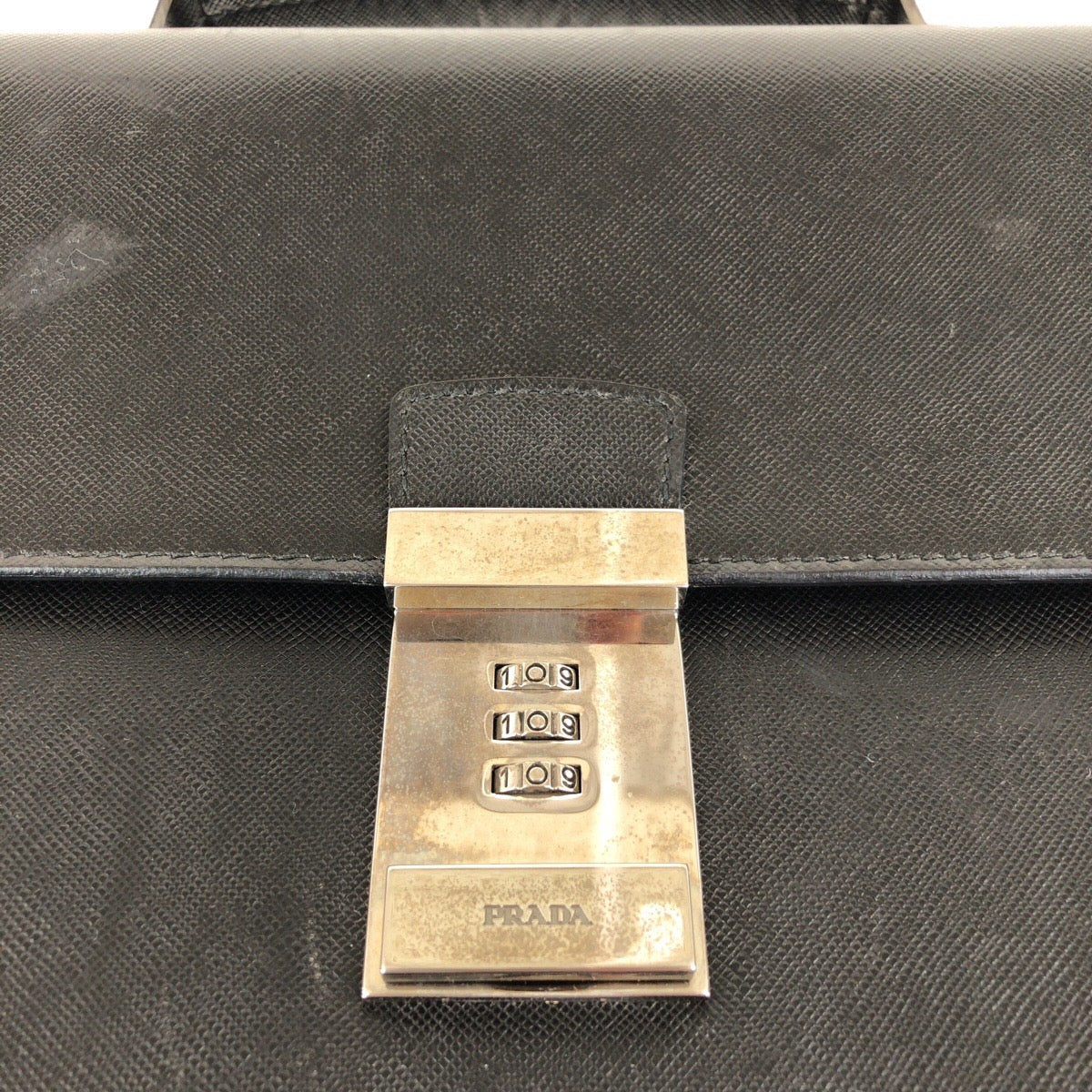 PRADA Business bag leather Black SilverMetal Business bag briefcase Safiano mens Used Authentic