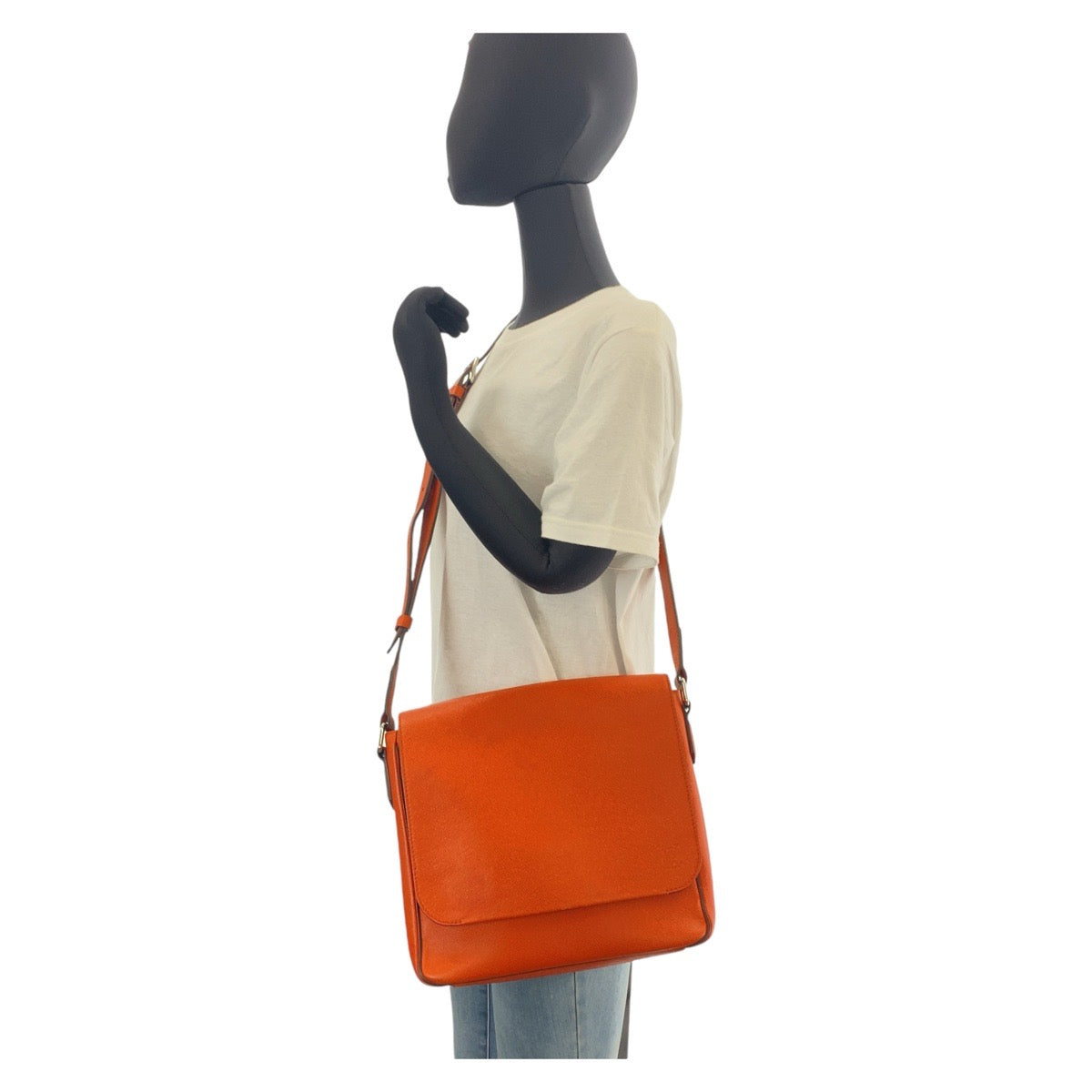 LOUIS VUITTON Shoulder Bag M30618 leather Orange SilverMetal Taiga Roman PM