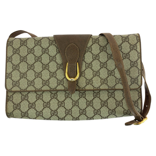 GUCCI Shoulder Bag 94 02 050 GG Supreme canvas, leather Brown Gold Metal Shoulder Bag pochette Old Gucci Women Used Authentic