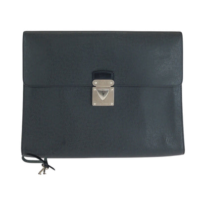 LOUIS VUITTON Business bag M31062 leather Ardoise Black SilverMetal Business bag briefcase Taiga Minuto mens Used Authentic