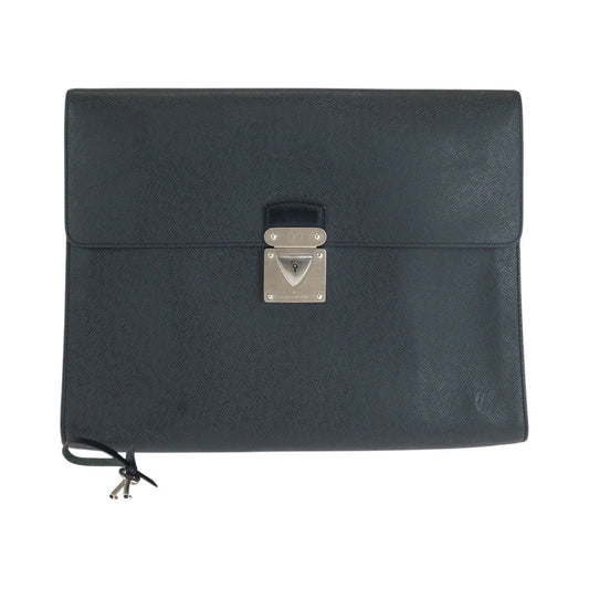 LOUIS VUITTON Business bag M31062 leather Ardoise Black SilverMetal Business bag briefcase Taiga Minuto mens Used Authentic