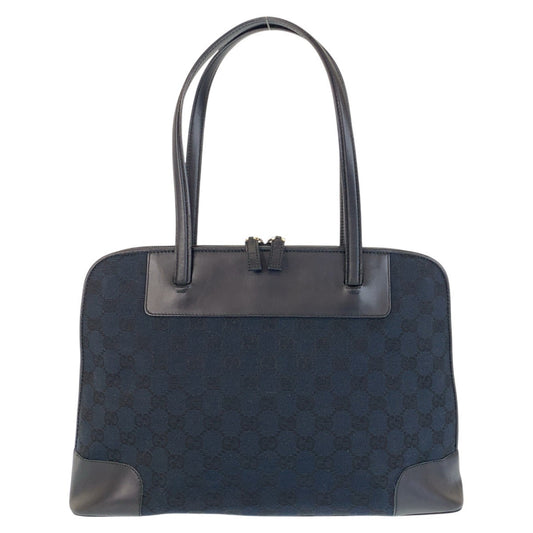 GUCCI Tote Bag 002 1122 GG canvas, leather Black GoldMetal Tote Bag Shoulder Bag Women Used Authentic