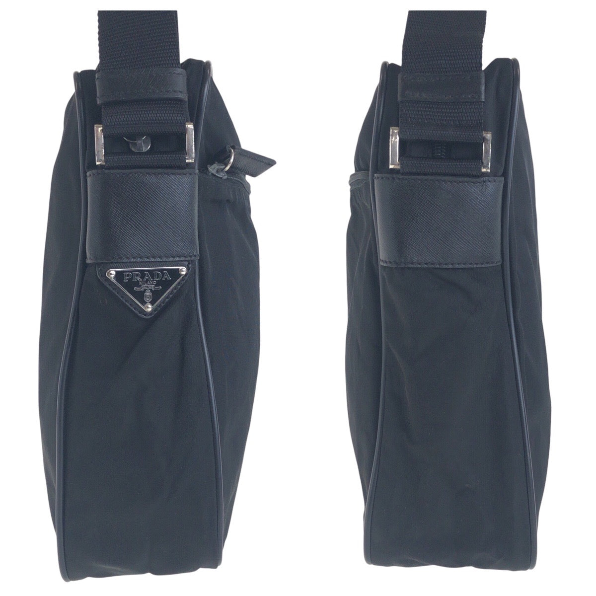 PRADA Shoulder Bag Nylon Black SilverMetal Crossbody Shoulder Bag Test Triangle With logo Women Used Authentic