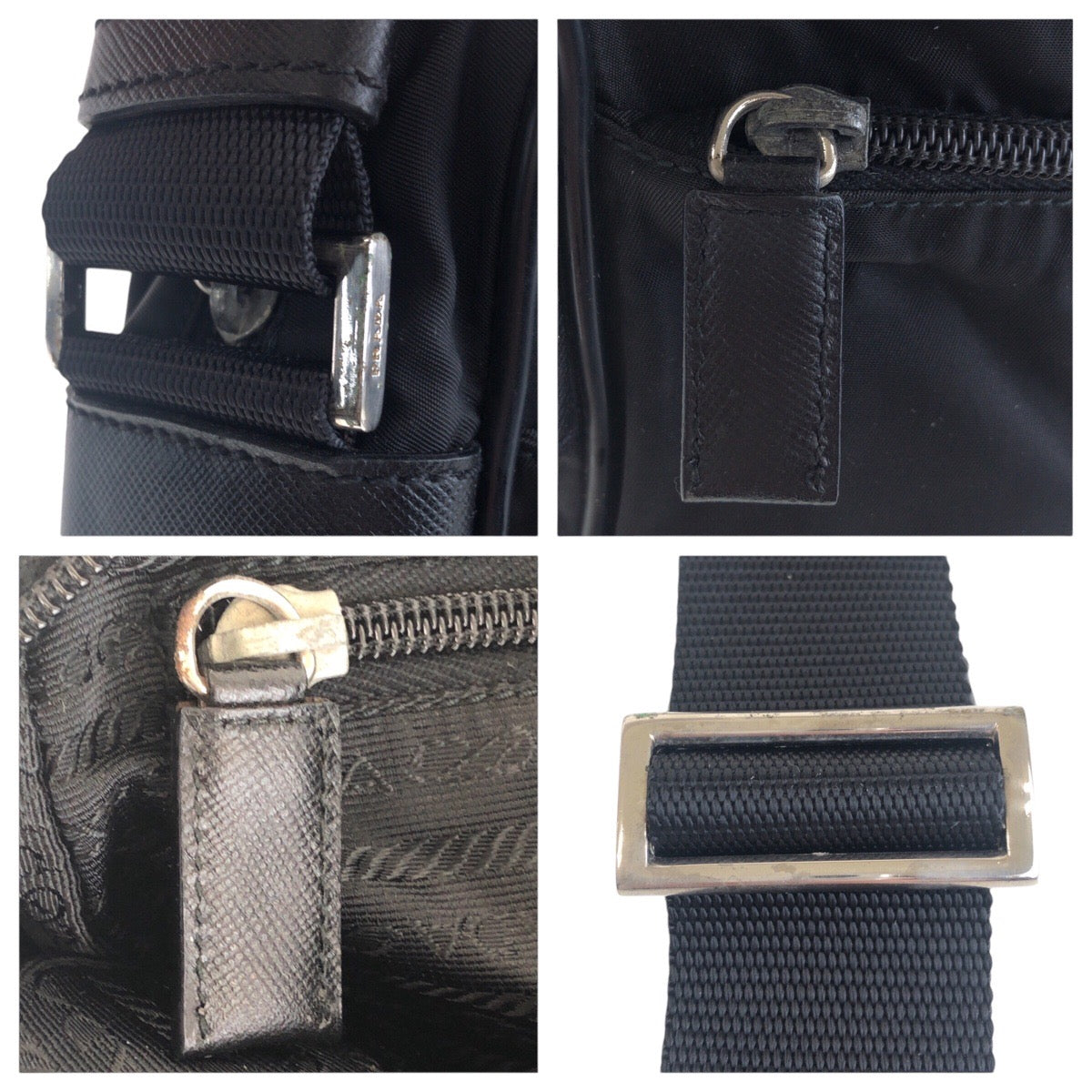 PRADA Shoulder Bag Nylon Black SilverMetal Crossbody Shoulder Bag Test Triangle With logo Women Used Authentic