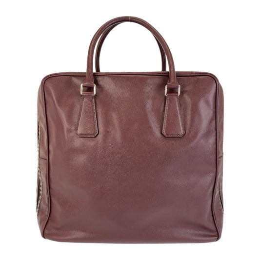 PRADA Boston Duffel bag leather Wine Red SilverMetal Boston Duffel bag Business bag Safiano Triangle With logo mens Used Authentic