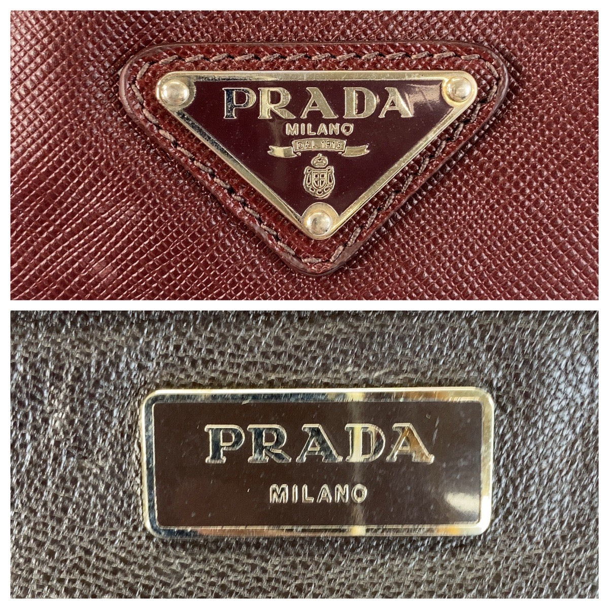 PRADA Boston Duffel bag leather Wine Red SilverMetal Boston Duffel bag Business bag Safiano Triangle With logo mens Used Authentic