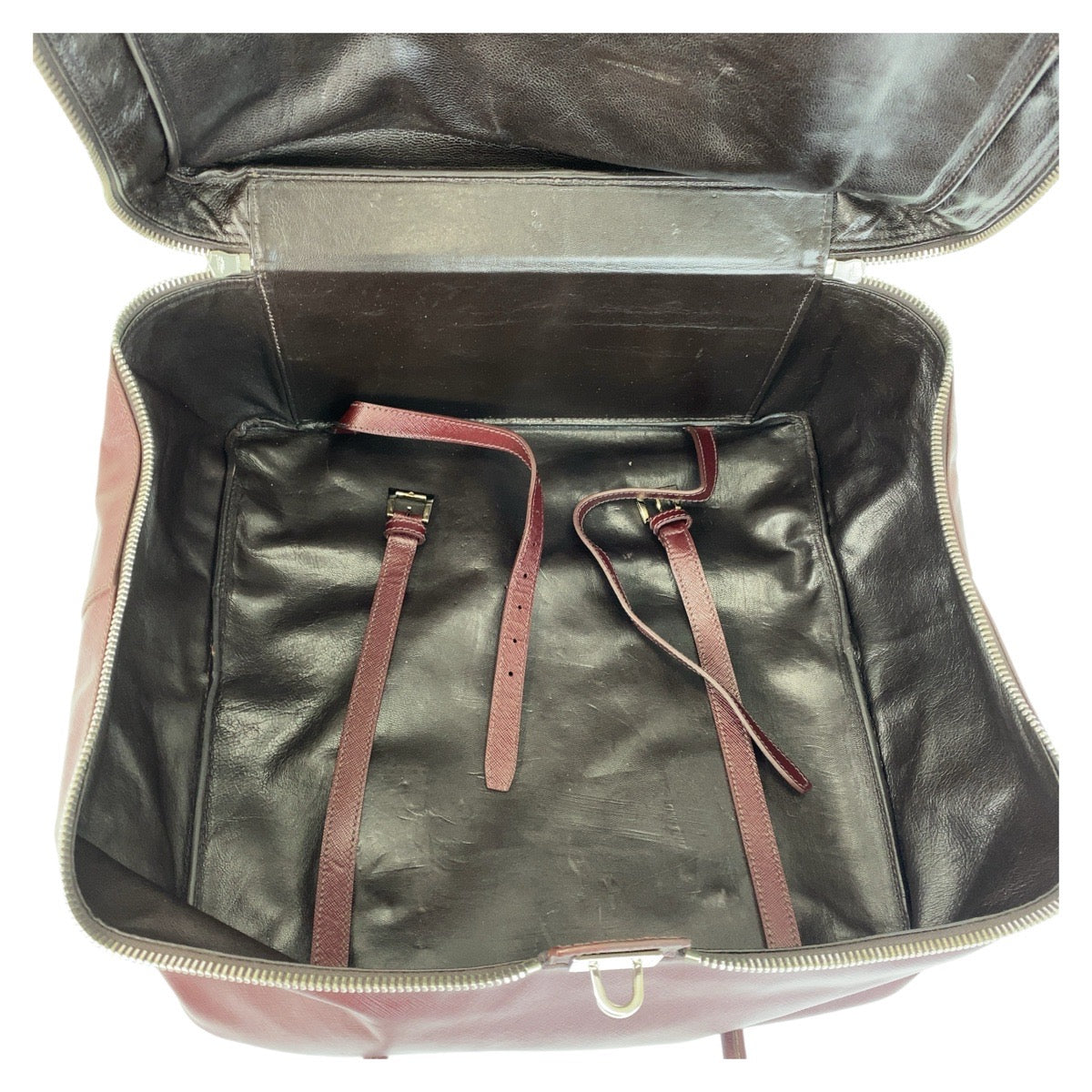 PRADA Boston Duffel bag leather Wine Red SilverMetal Boston Duffel bag Business bag Safiano Triangle With logo mens Used Authentic