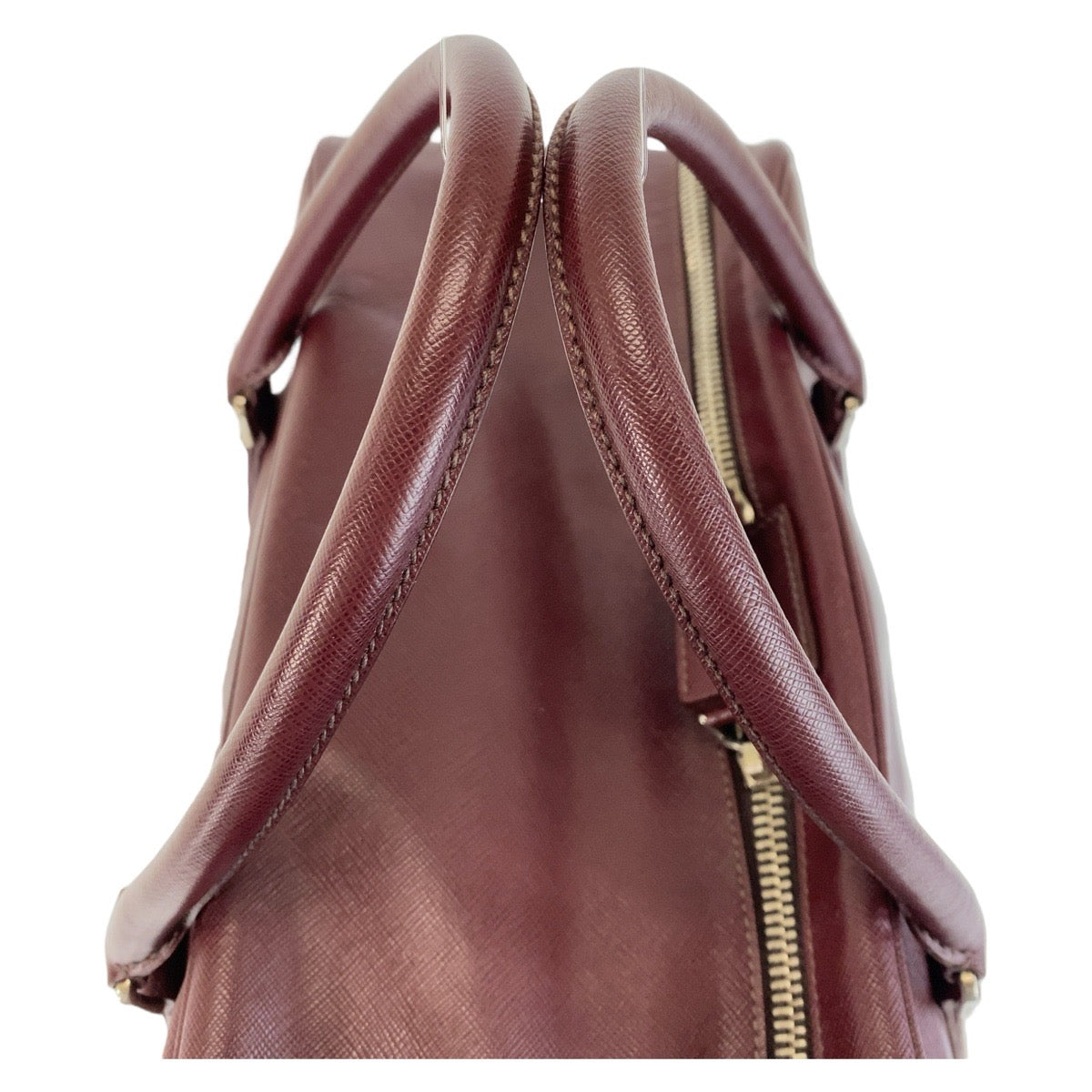 PRADA Boston Duffel bag leather Wine Red SilverMetal Boston Duffel bag Business bag Safiano Triangle With logo mens Used Authentic