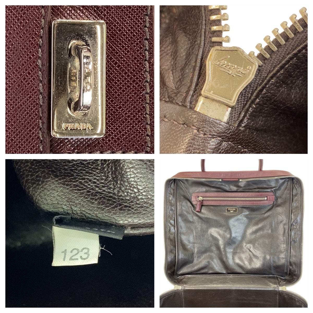 PRADA Boston Duffel bag leather Wine Red SilverMetal Boston Duffel bag Business bag Safiano Triangle With logo mens Used Authentic