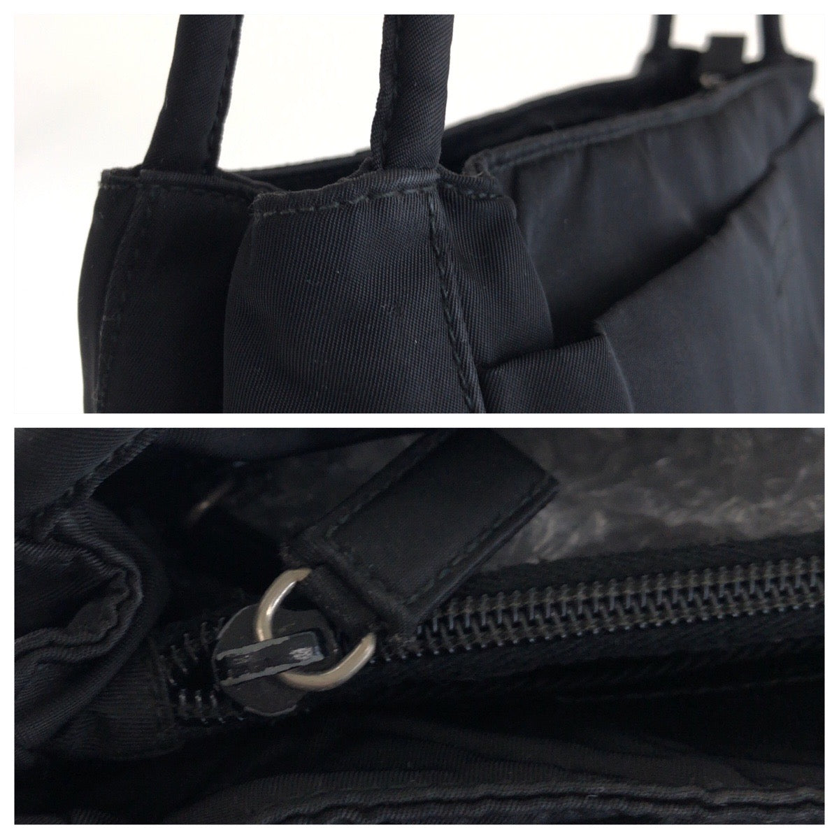 PRADA Tote Bag Nylon Black SilverMetal Tote Bag Shoulder Bag Test Triangle With logo Women Used Authentic