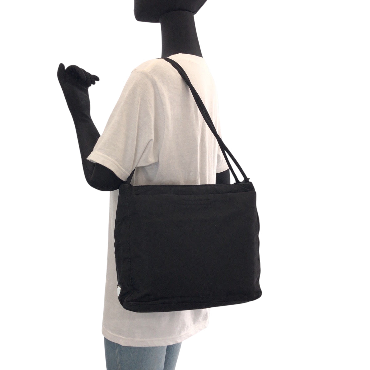 PRADA Tote Bag Nylon Black SilverMetal Tote Bag Shoulder Bag Test Triangle With logo Women Used Authentic