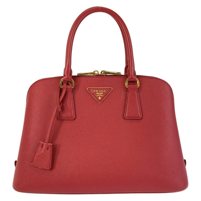 PRADA Handbag leather Red Gold Metal Handbag Safiano Promenade triangleWith logo Women Used Authentic