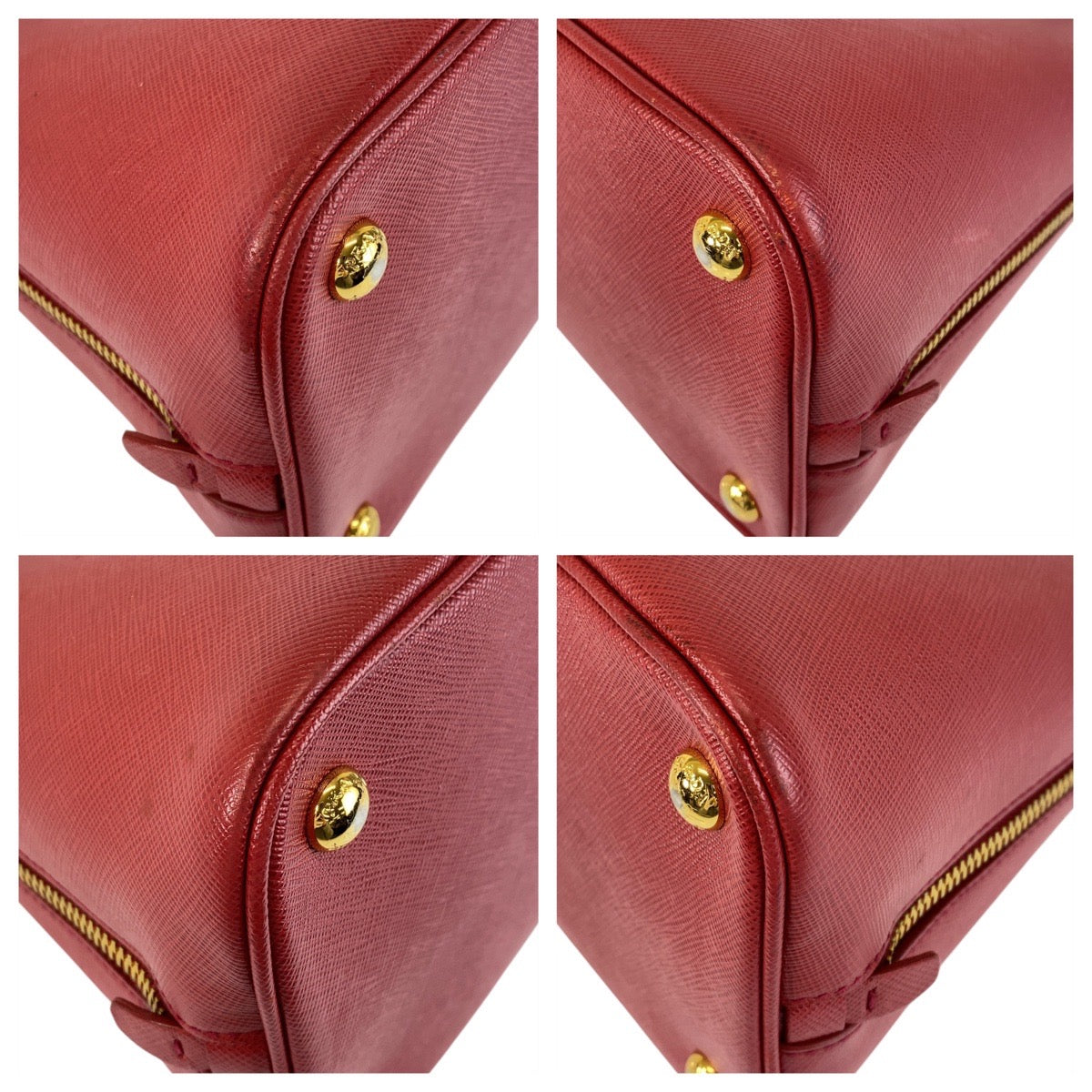 PRADA Handbag leather Red Gold Metal Handbag Safiano Promenade triangleWith logo Women Used Authentic