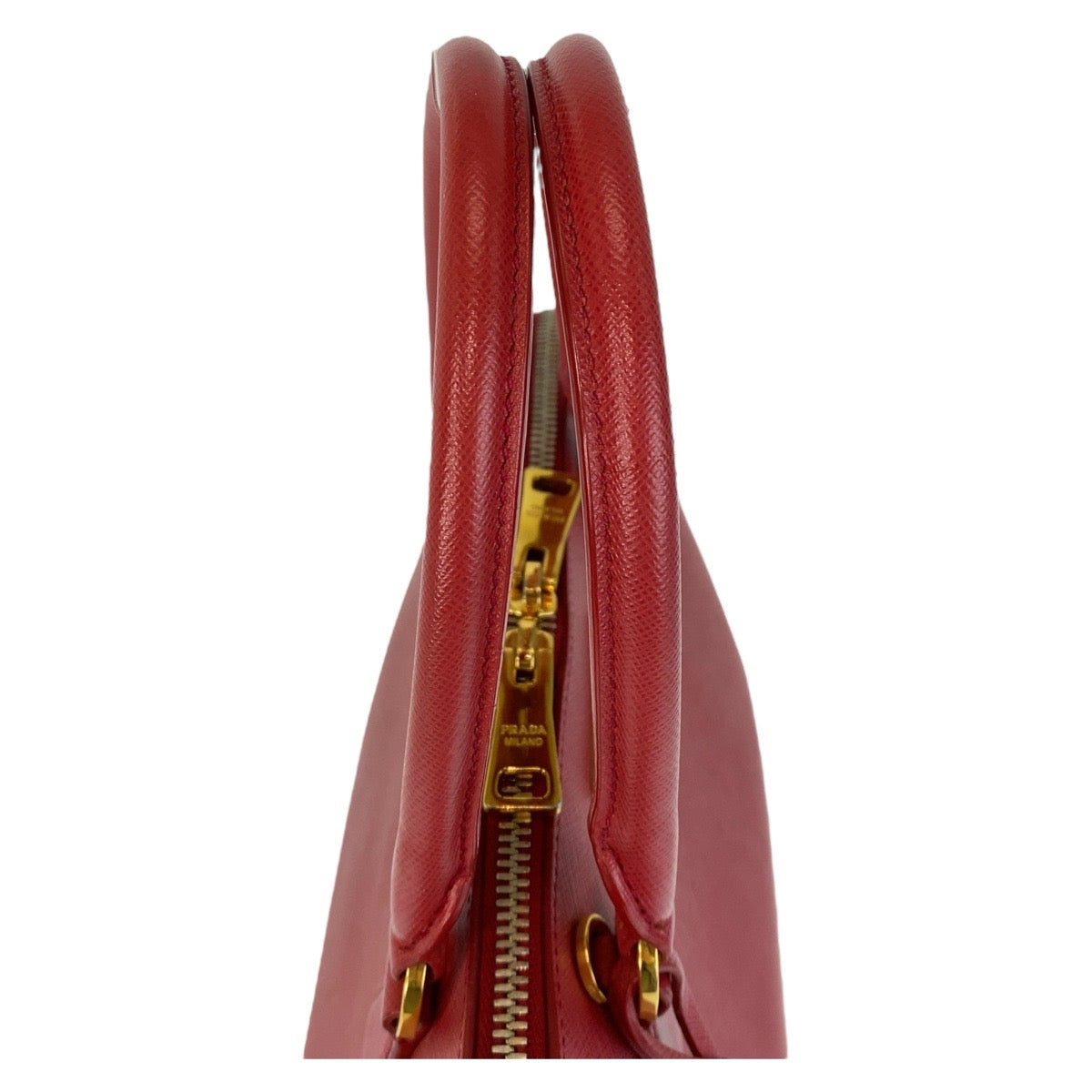 PRADA Handbag leather Red Gold Metal Handbag Safiano Promenade triangleWith logo Women Used Authentic