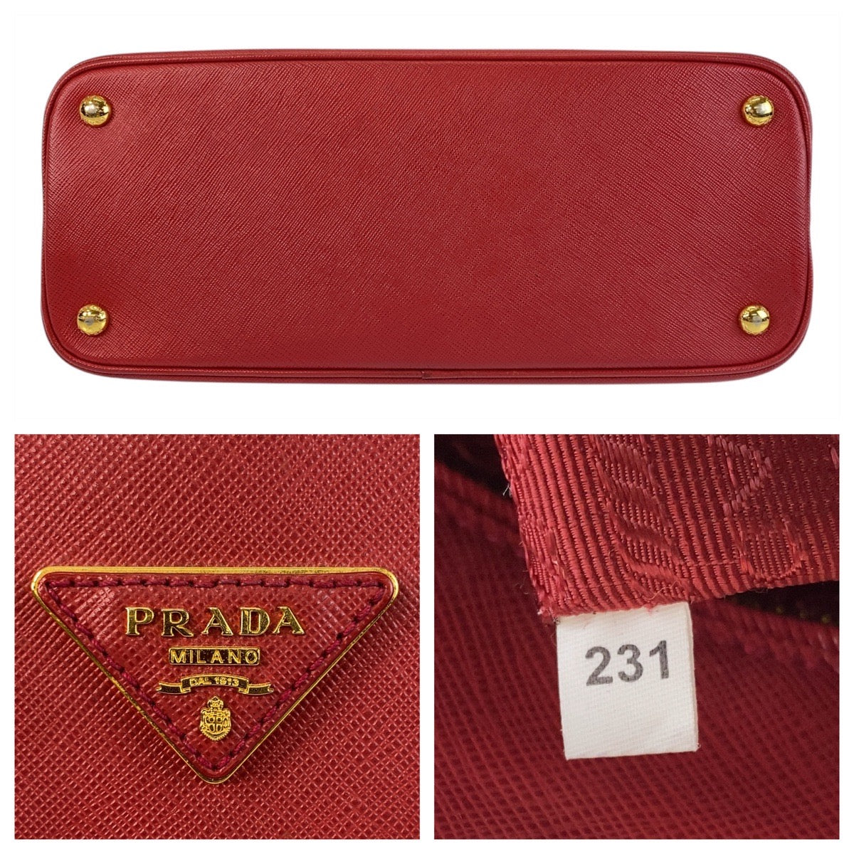 PRADA Handbag leather Red Gold Metal Handbag Safiano Promenade triangleWith logo Women Used Authentic